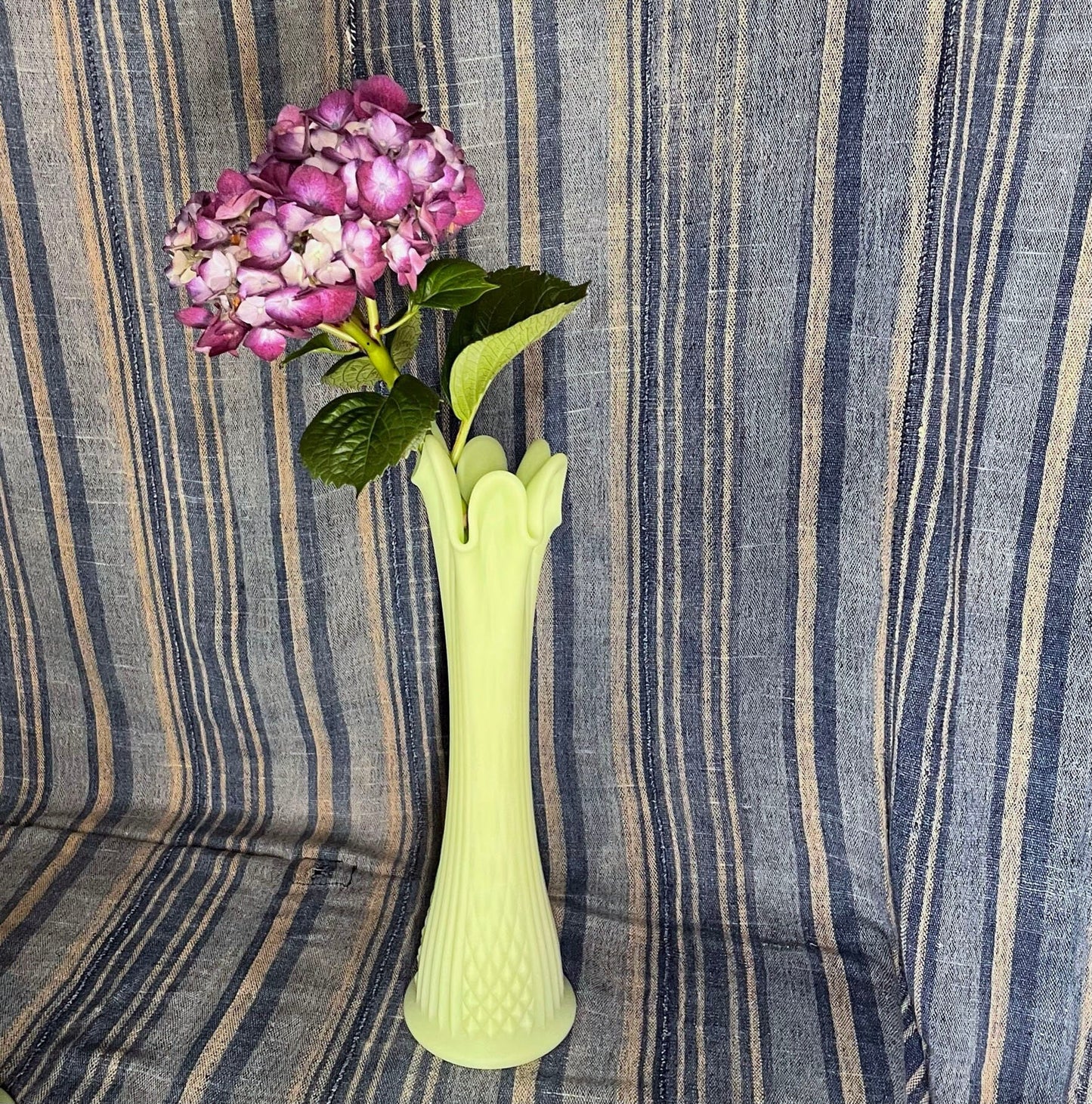 Tall Vase - Fenton Satin Vaseline Glass Vase - Uranium Glass - Glows under Blacklight