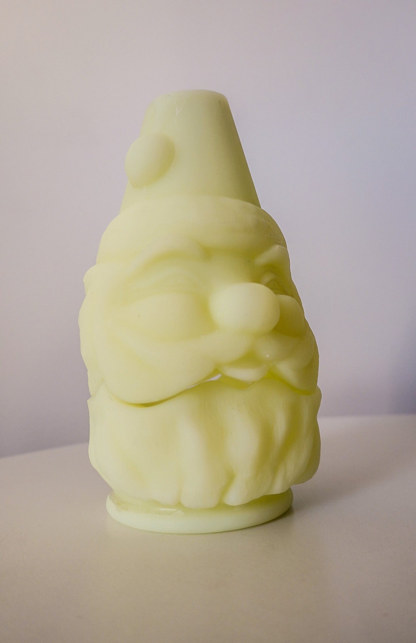 Santa Tea Light Holder - Fenton Fairy Light - Satin Vaseline Glass - Glows in Blacklight - Christmas in July UV Glass