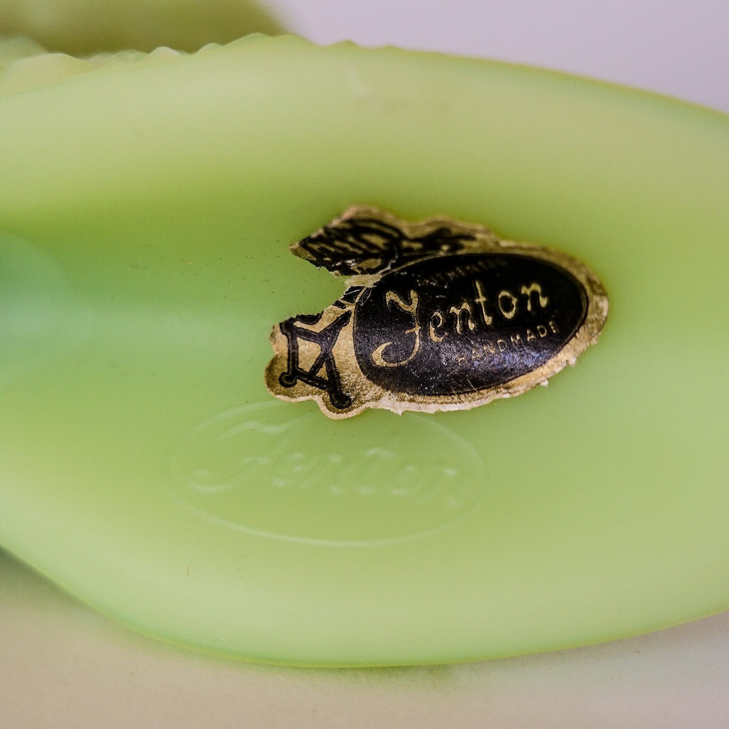 Fenton Satin Vaseline Glass Mini Boot - Uranium Glass - Glows under Blacklight