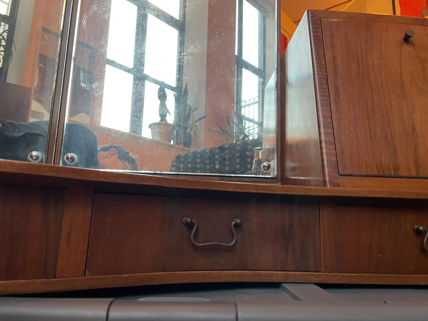 RESERVED Walnut Tabletop Mirrored Vanity - Kidney Shape - Midcentury Modern