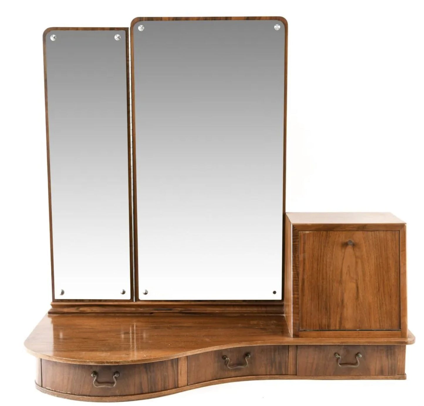 RESERVED Walnut Tabletop Mirrored Vanity - Kidney Shape - Midcentury Modern