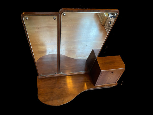 RESERVED Walnut Tabletop Mirrored Vanity - Kidney Shape - Midcentury Modern