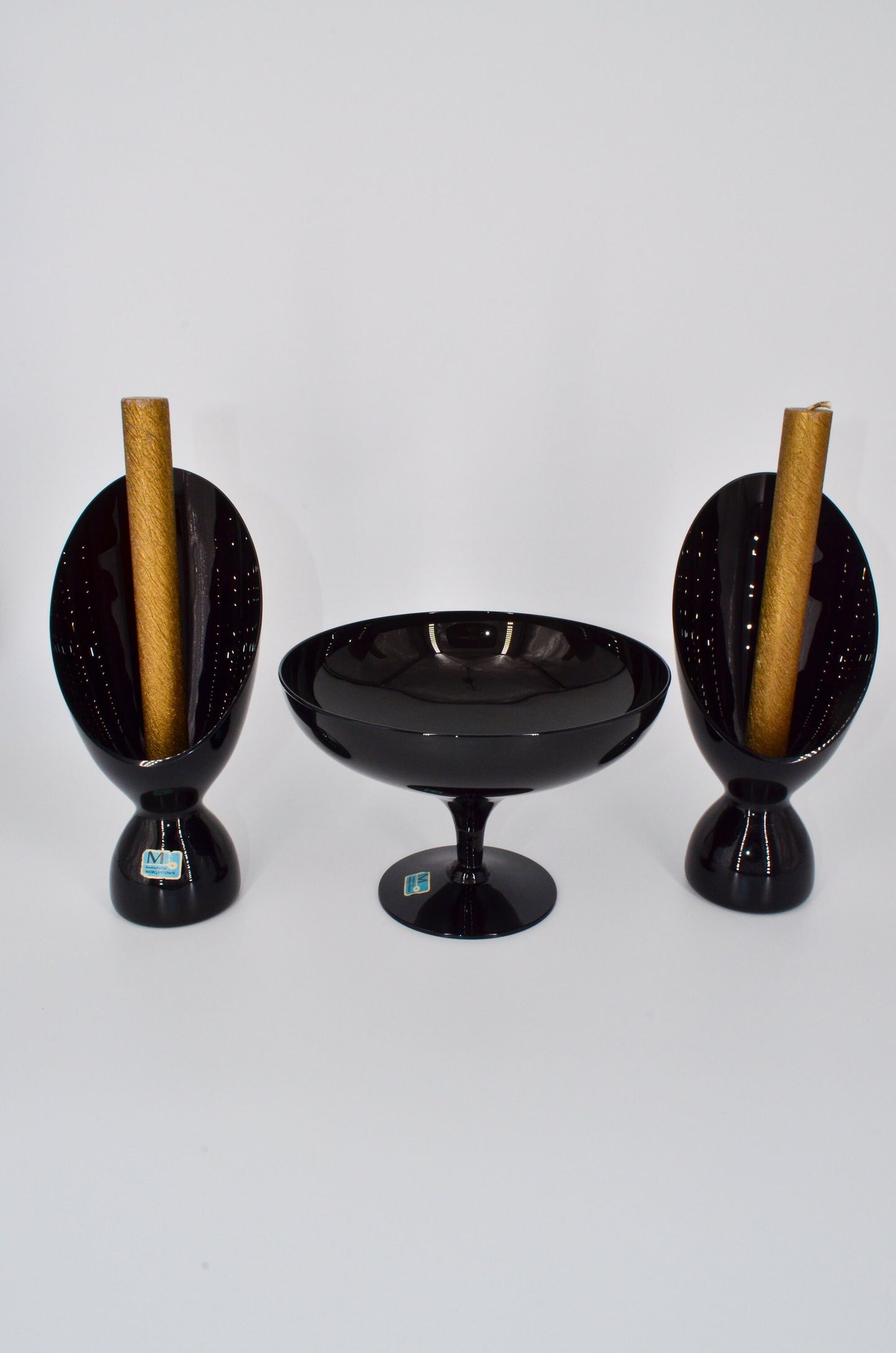 Morgantown Glass Candleholders and Centerpiece bowl - Mantel Set - Made in USA