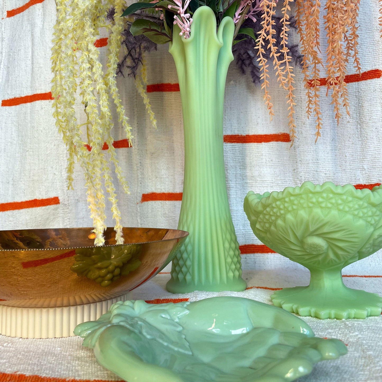 Tall Vase - Fenton Satin Vaseline Glass Vase - Uranium Glass - Glows under Blacklight