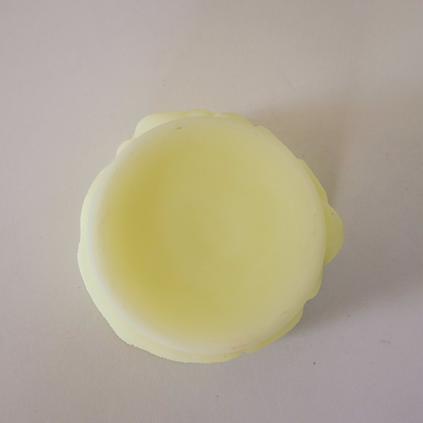 Santa Tea Light Holder - Fenton Fairy Light - Satin Vaseline Glass - Glows in Blacklight - Christmas in July UV Glass