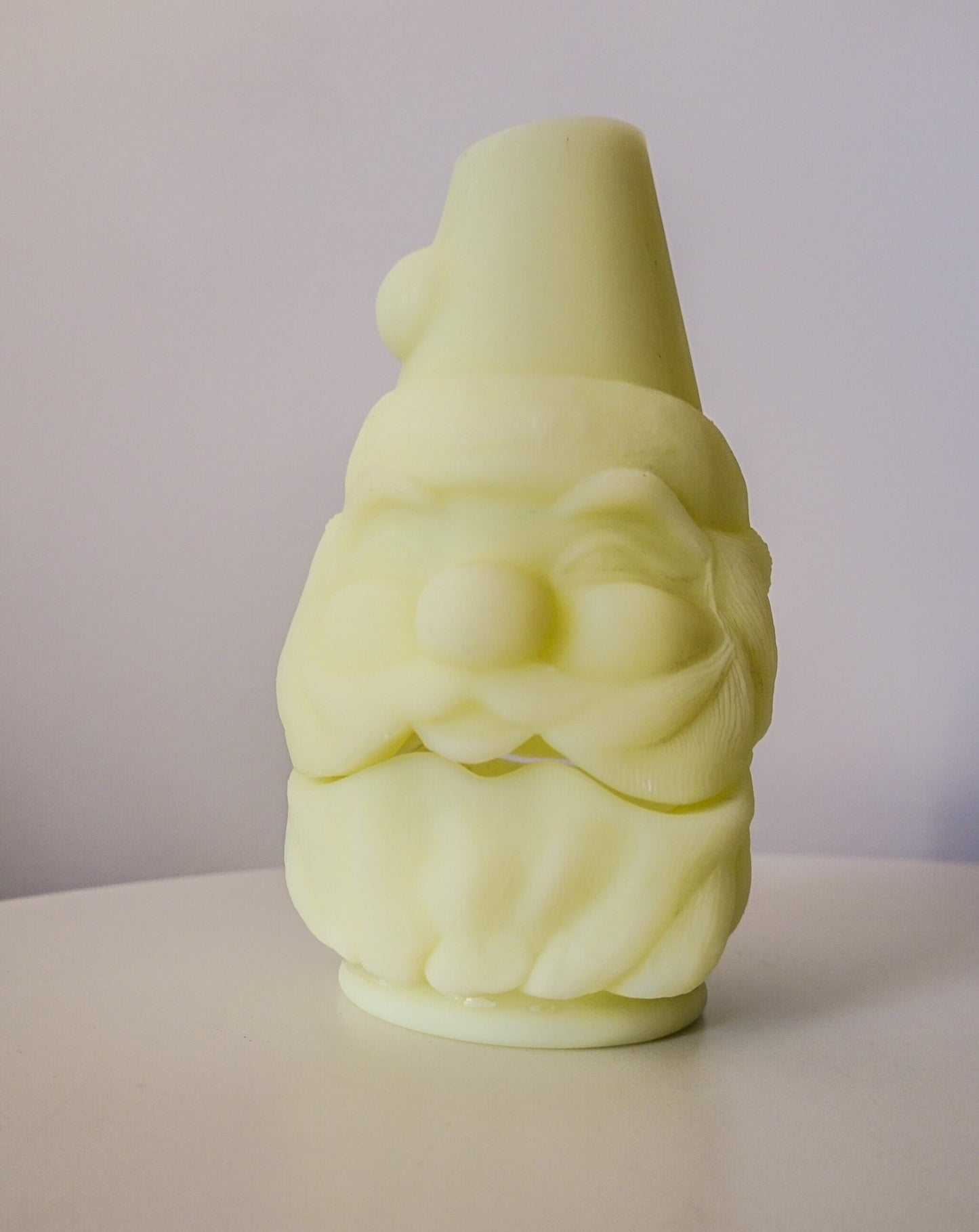 Santa Tea Light Holder - Fenton Fairy Light - Satin Vaseline Glass - Glows in Blacklight - Christmas in July UV Glass