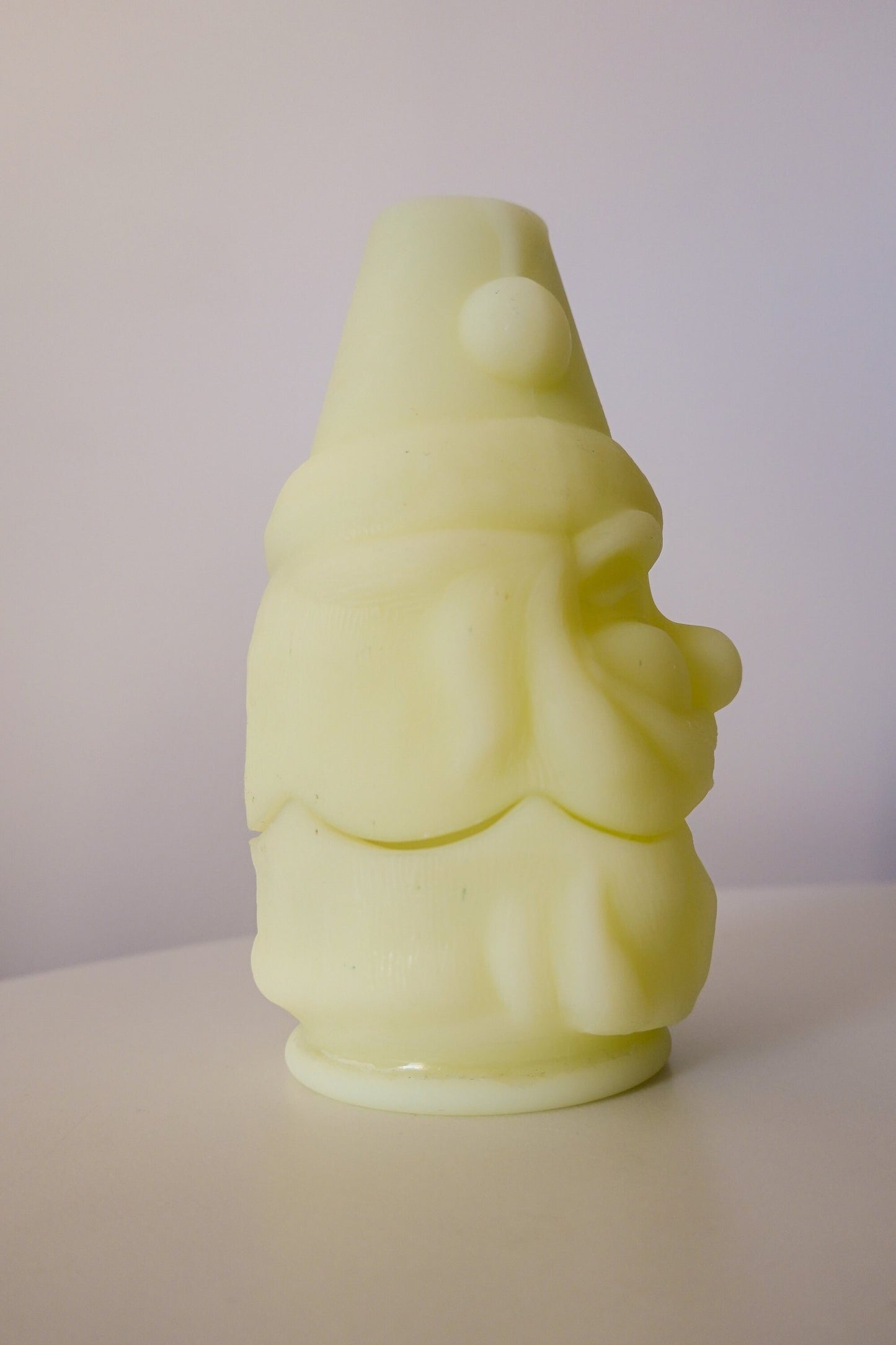 Santa Tea Light Holder - Fenton Fairy Light - Satin Vaseline Glass - Glows in Blacklight - Christmas in July UV Glass