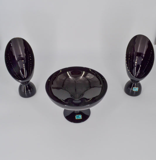 Morgantown Glass Candleholders and Centerpiece bowl - Mantel Set - Made in USA