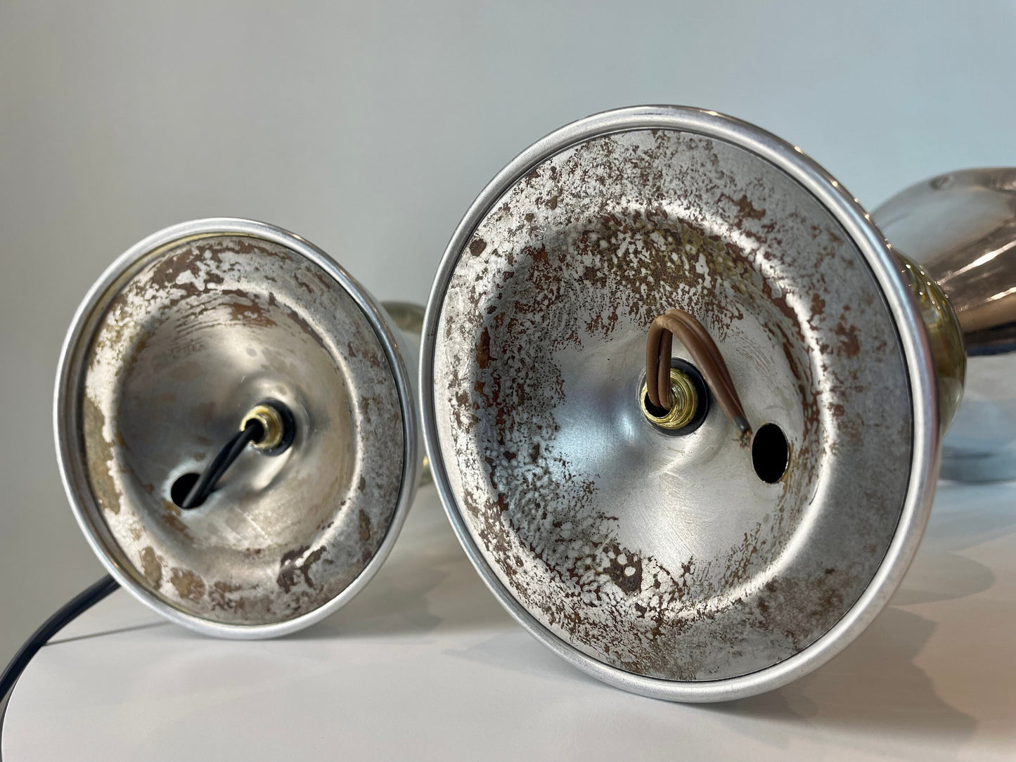 40's Art Deco Table Lamp Pair - Aluminum and Glass Lamps - 1930's 1940's Decor - Spun Aluminum Lamps - Machine Age