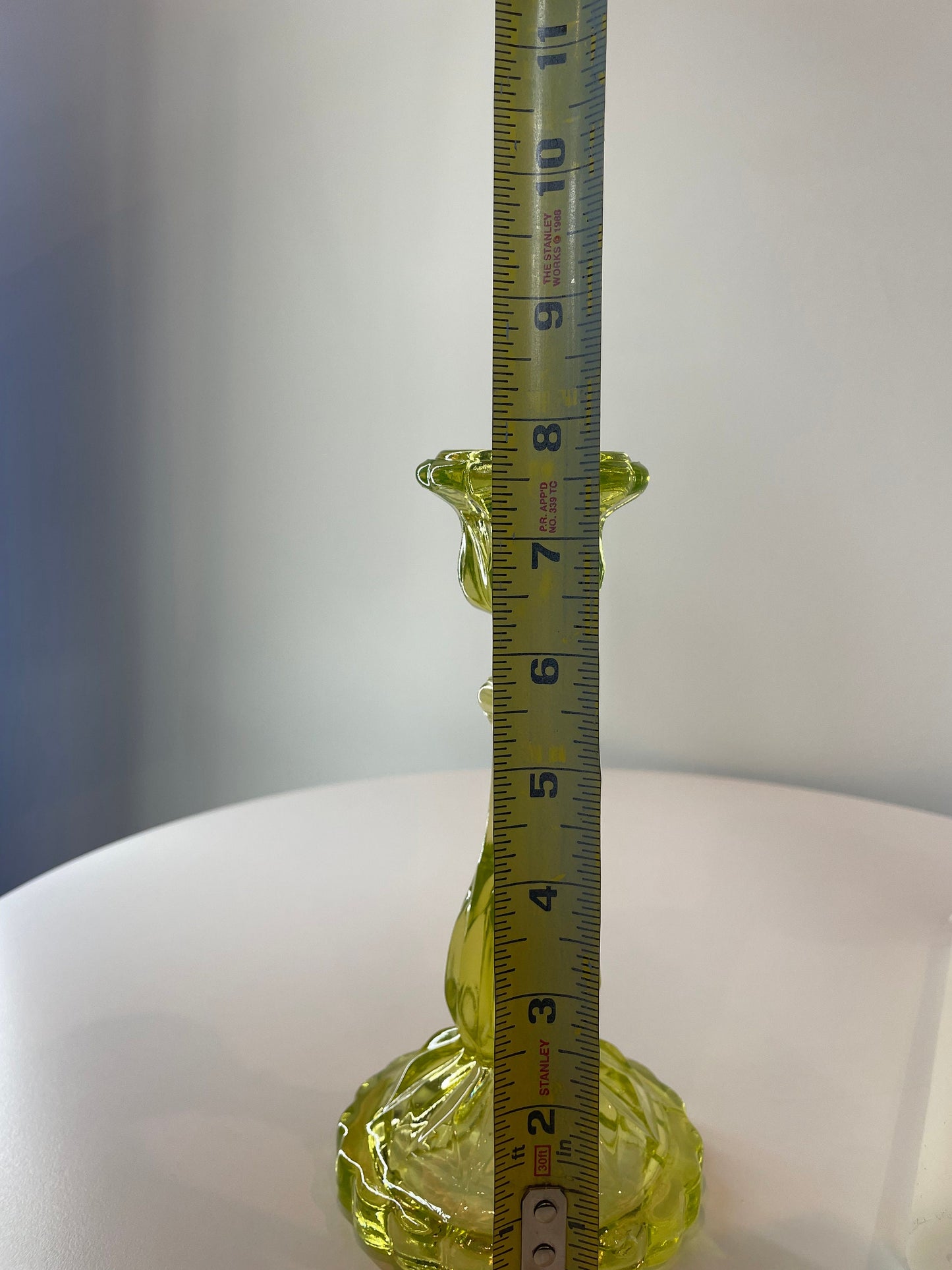 RESERVED - Vaseline Glass Candle Taper Holders - Uranium Glass - Glows in UV