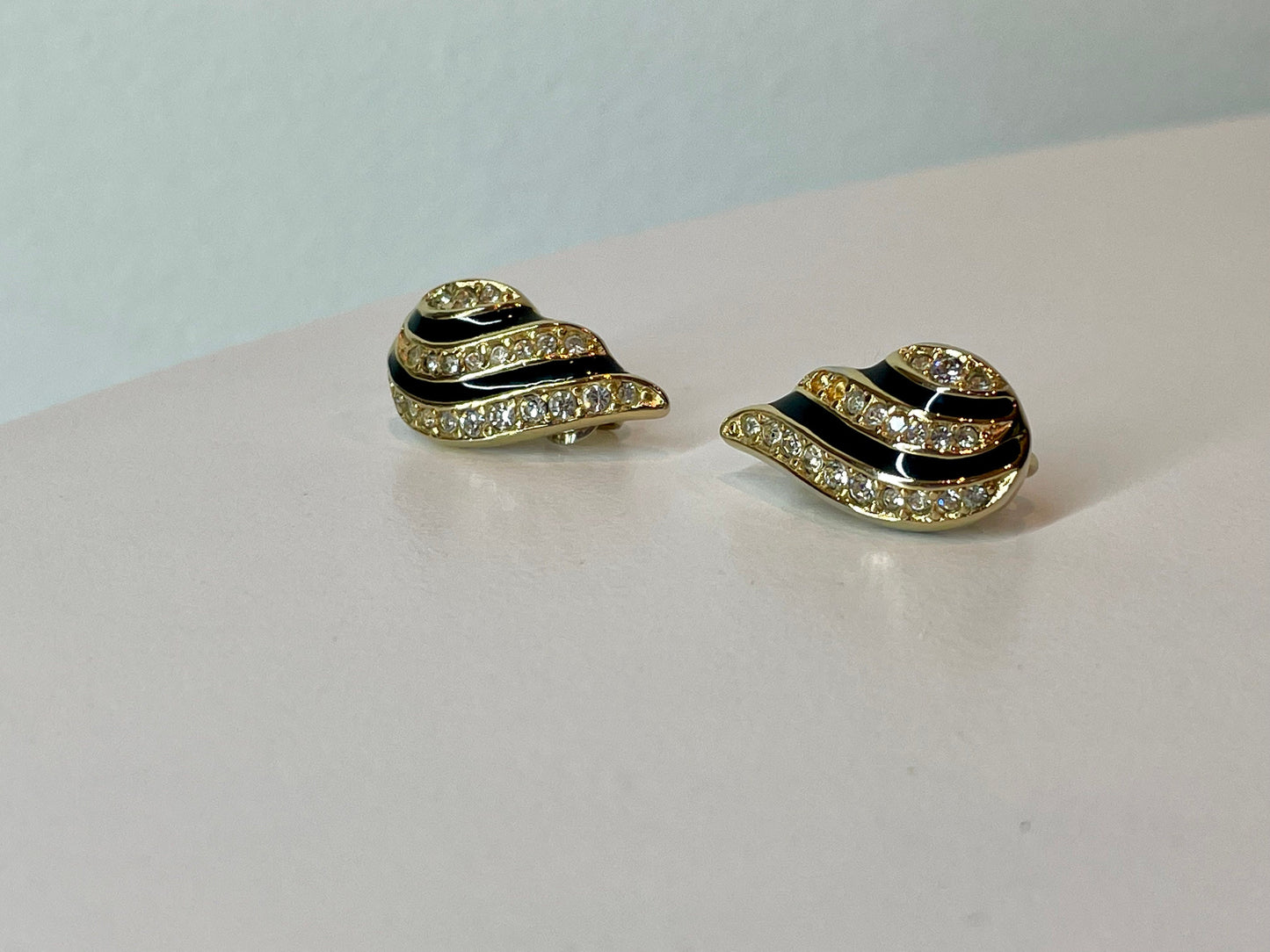 80's Christian Dior Gold, Enamel, Rhinestone Earrings - Vintage Dior Jewelry