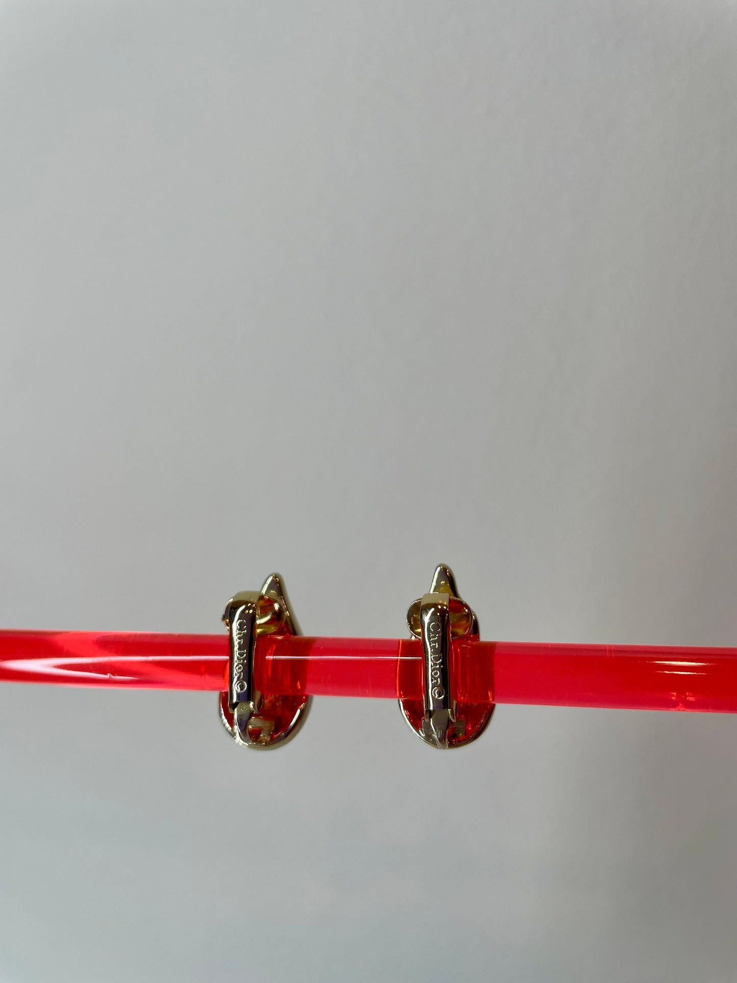 80's Christian Dior Gold, Enamel, Rhinestone Earrings - Vintage Dior Jewelry