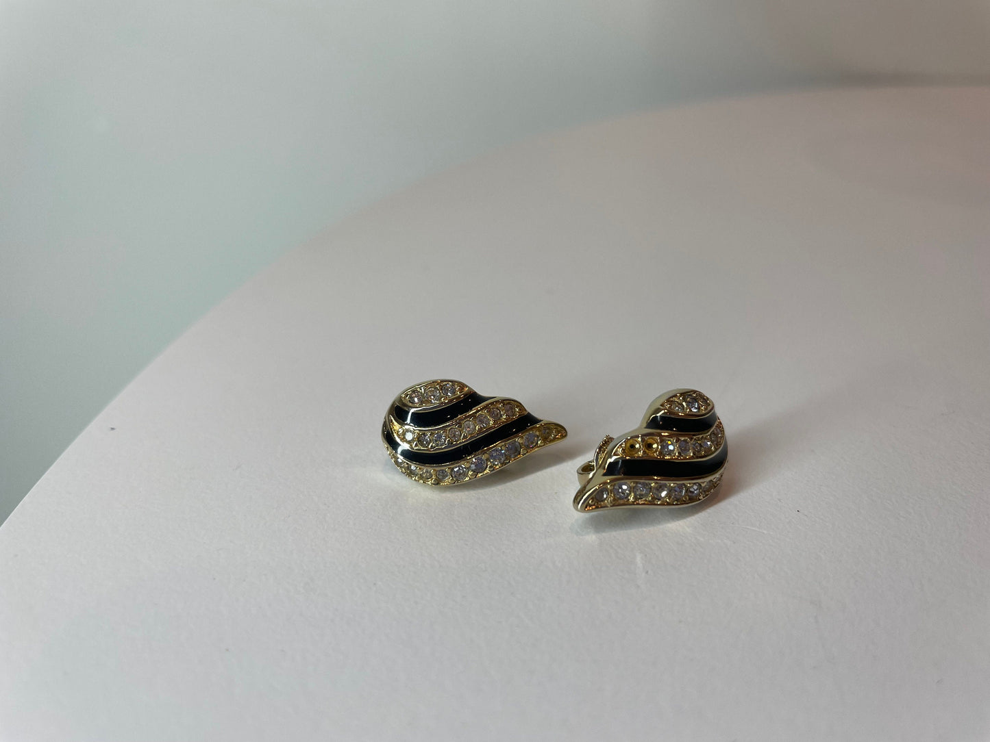 80's Christian Dior Gold, Enamel, Rhinestone Earrings - Vintage Dior Jewelry
