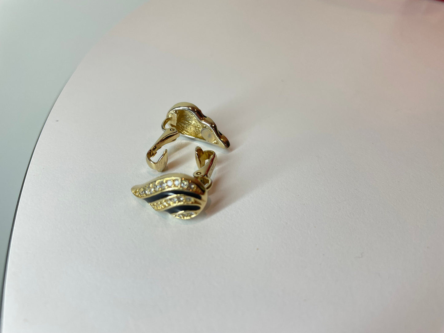 80's Christian Dior Gold, Enamel, Rhinestone Earrings - Vintage Dior Jewelry