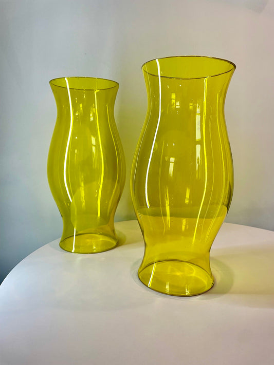Large Vintage Blown Glass Hurricane - Lime Green Glass - Vintage Tabletop Hurricane