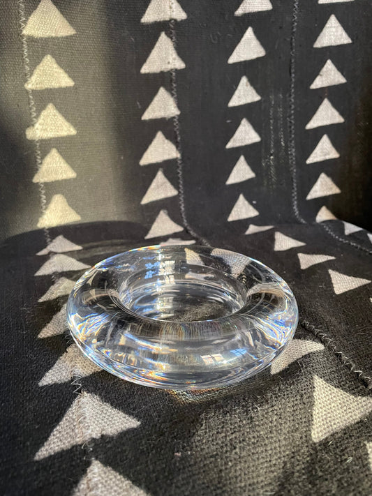 Vintage Solid Glass, Crystal Low Profile Dish, Candle Holder