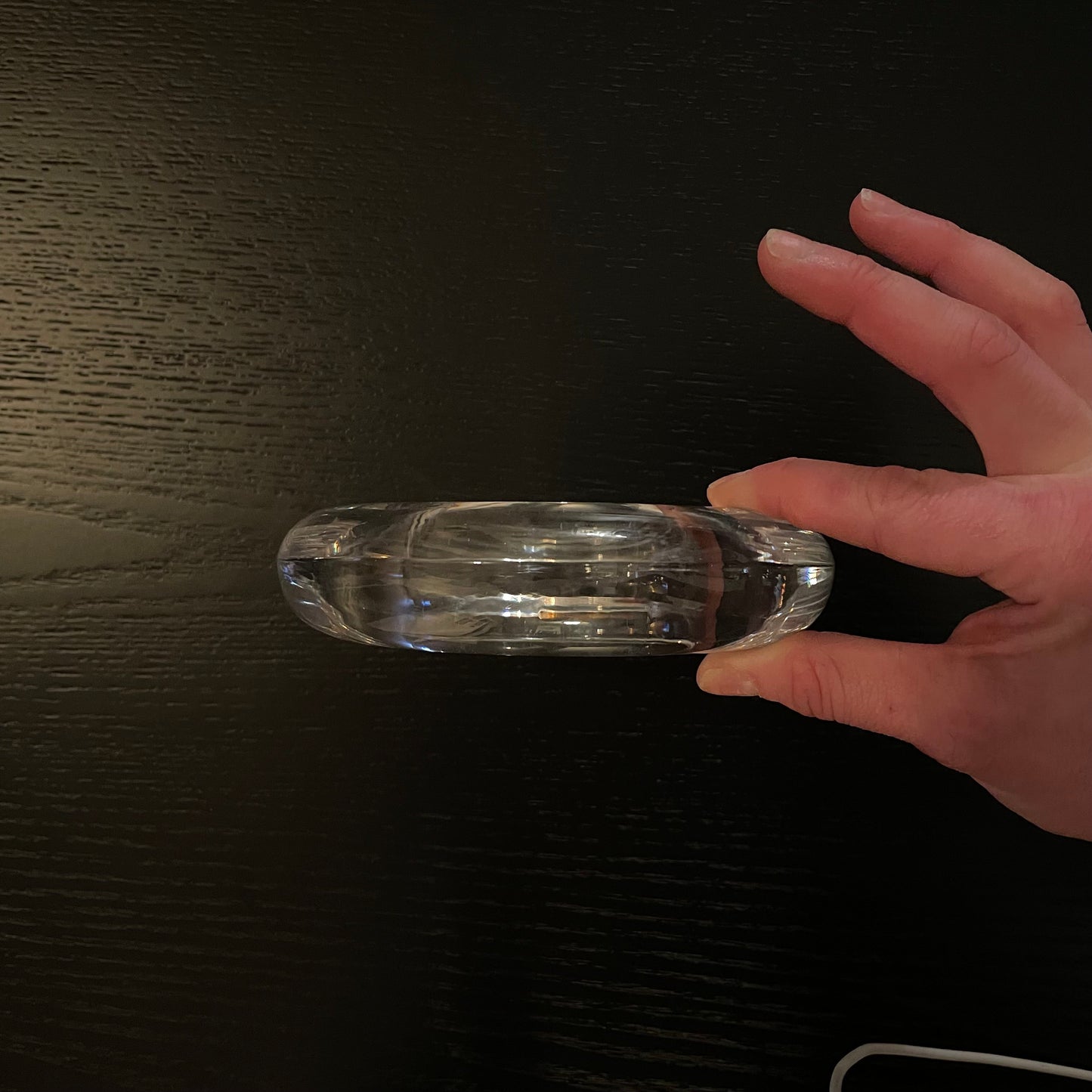 Vintage Solid Glass, Crystal Low Profile Dish, Candle Holder