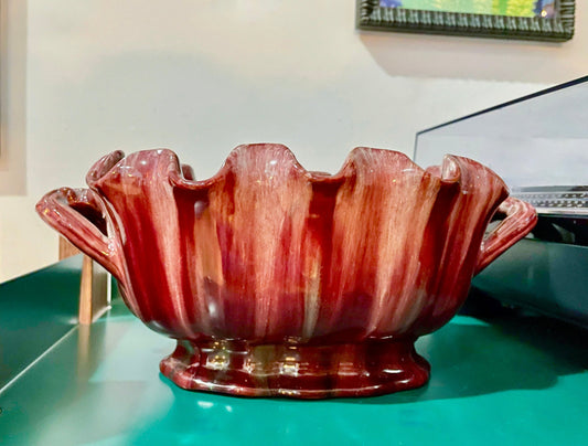 Low Planter - French Art Nouveau - Clement Massier - Low Ceramic Planter - Cranberry Turquoise Glaze - Vintage Centerpiece Bowl