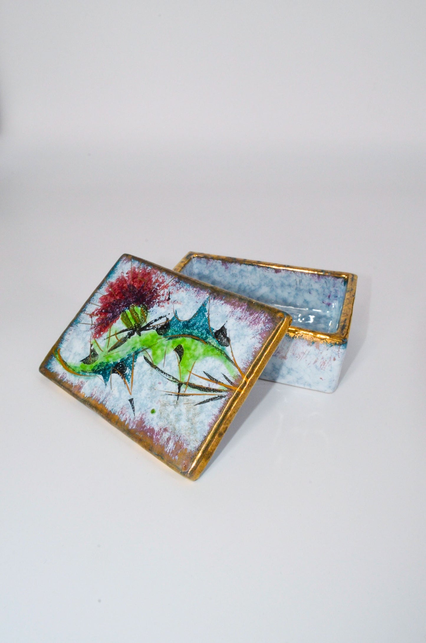 20's Handmade Ceramic Box - Gilded Floral Handmade Art Pottery - Made in Italy