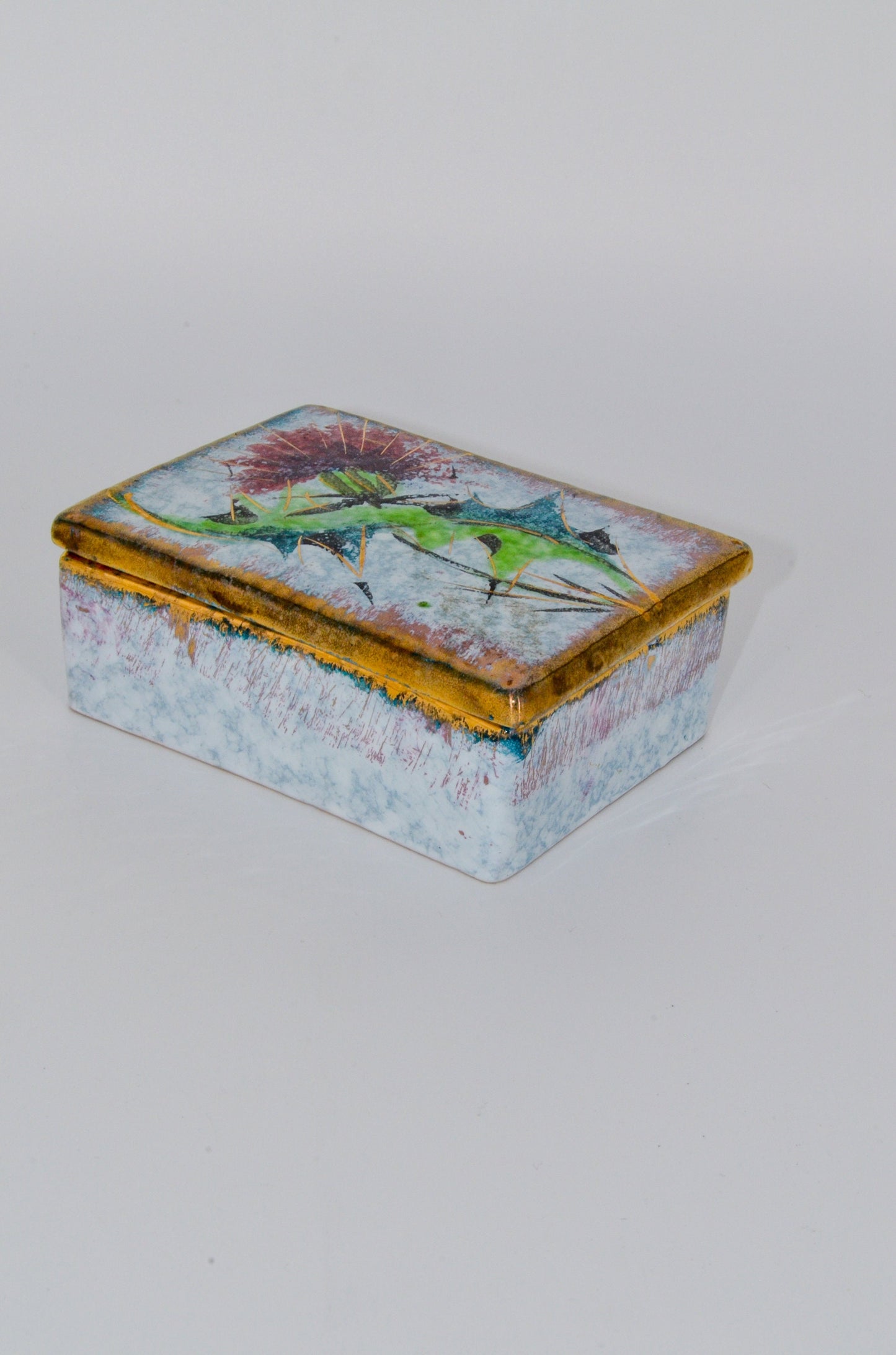 20's Handmade Ceramic Box - Gilded Floral Handmade Art Pottery - Made in Italy