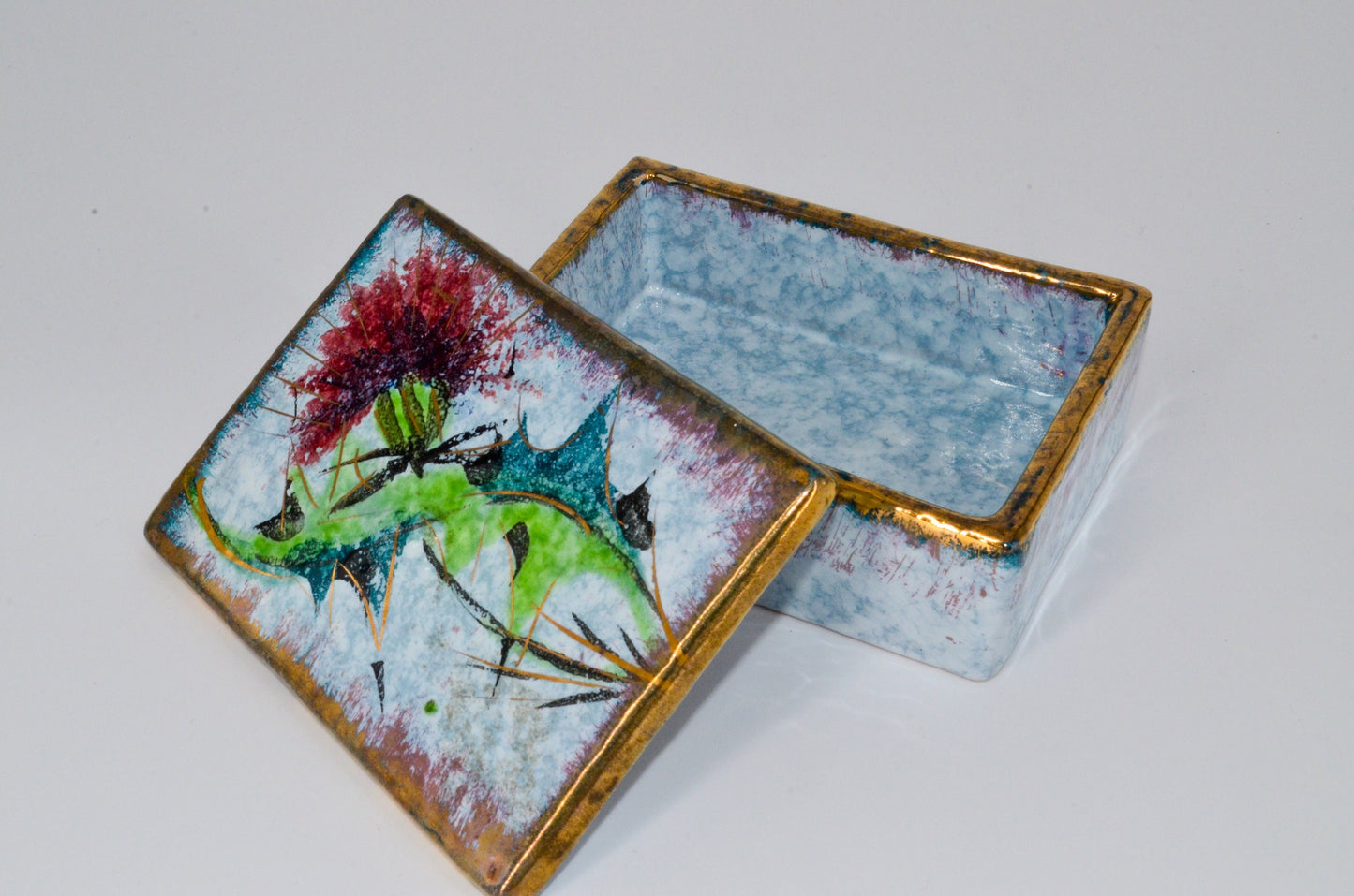 20's Handmade Ceramic Box - Gilded Floral Handmade Art Pottery - Made in Italy