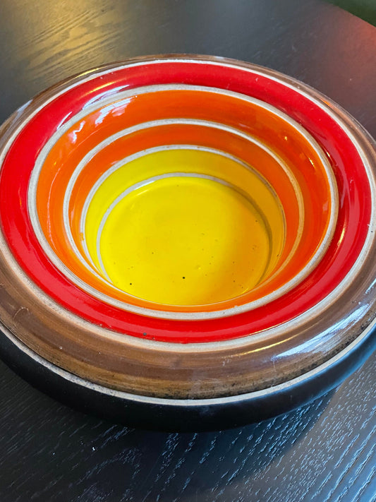 Bitossi Ceramiche Centerpiece Bowl - 1968 - Ceramic Banded Gradient Centerpiece - Italian Ceramic - Mid-Century Ceramic Vase - Aldo Londi