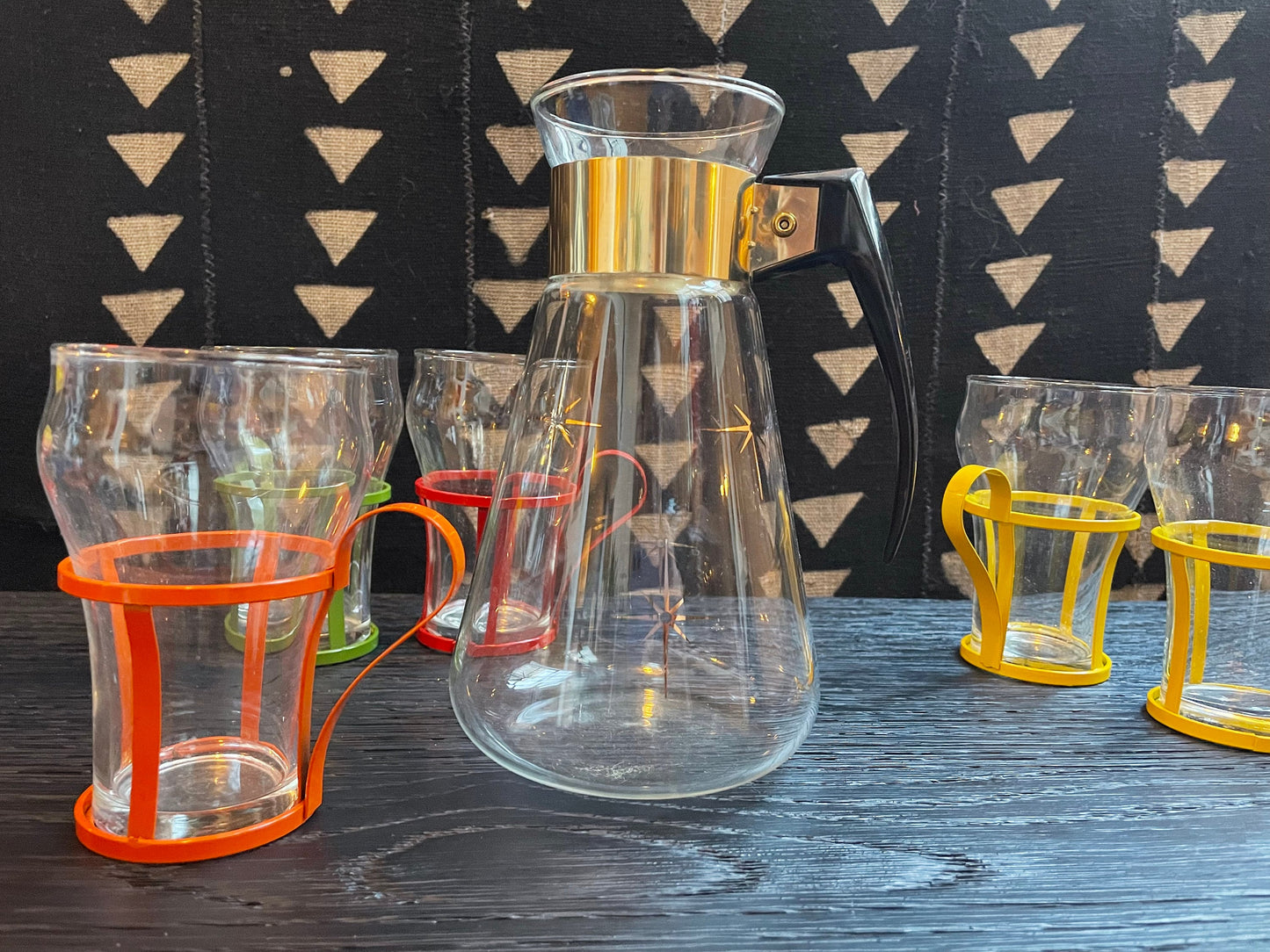 70's Bright Metal Cage Glass Cups - Vintage Soda Fountain Glasses - Rainbow Glassware - Libbey Glass