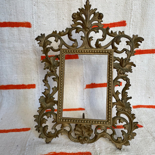 Solid Brass Ornate Frame - Victorian - Rococo Baroque Metal Frame with Stand - Antique Metal Frame - Detailed Metalwork - Vintage Frame