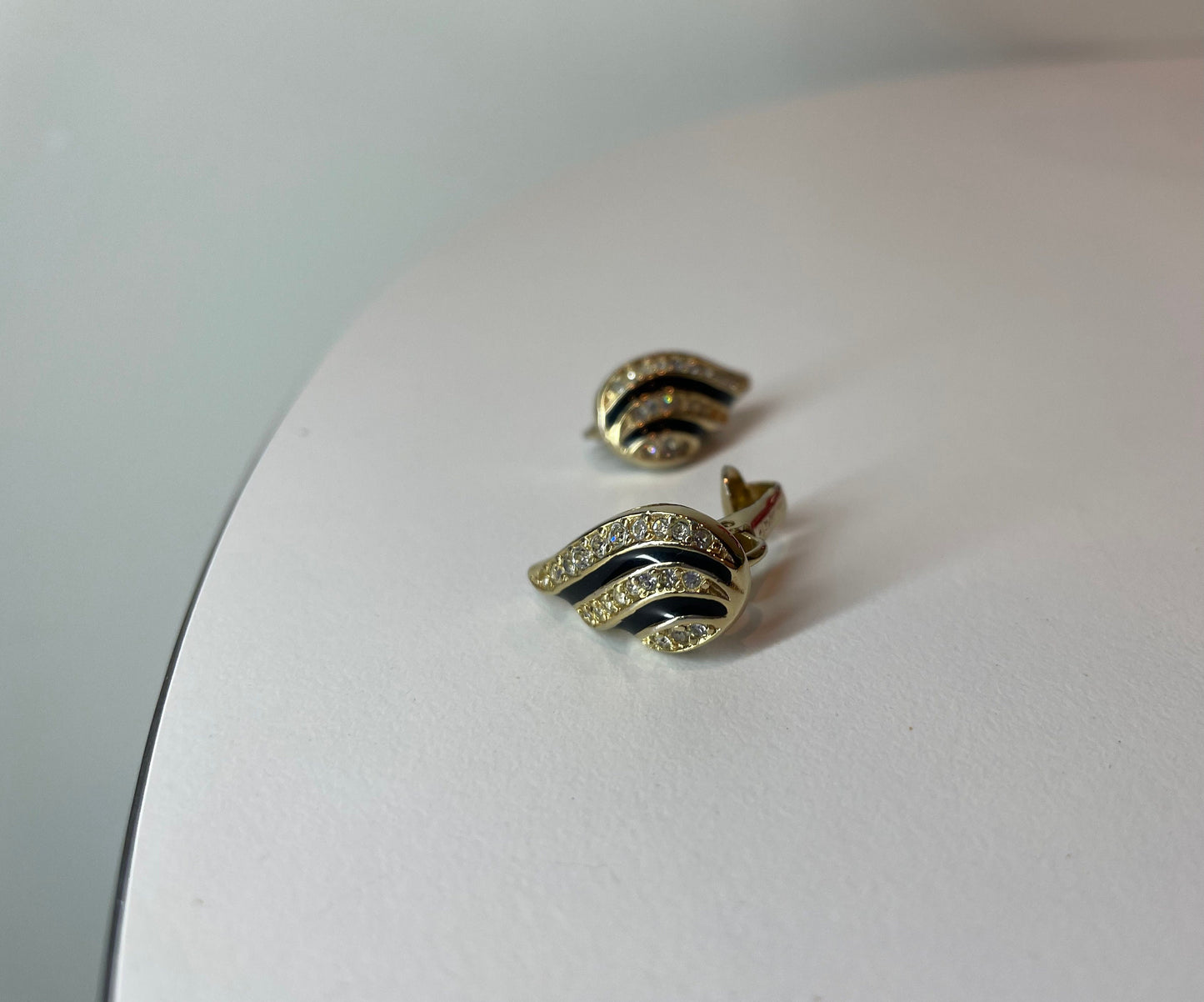 80's Christian Dior Gold, Enamel, Rhinestone Earrings - Vintage Dior Jewelry