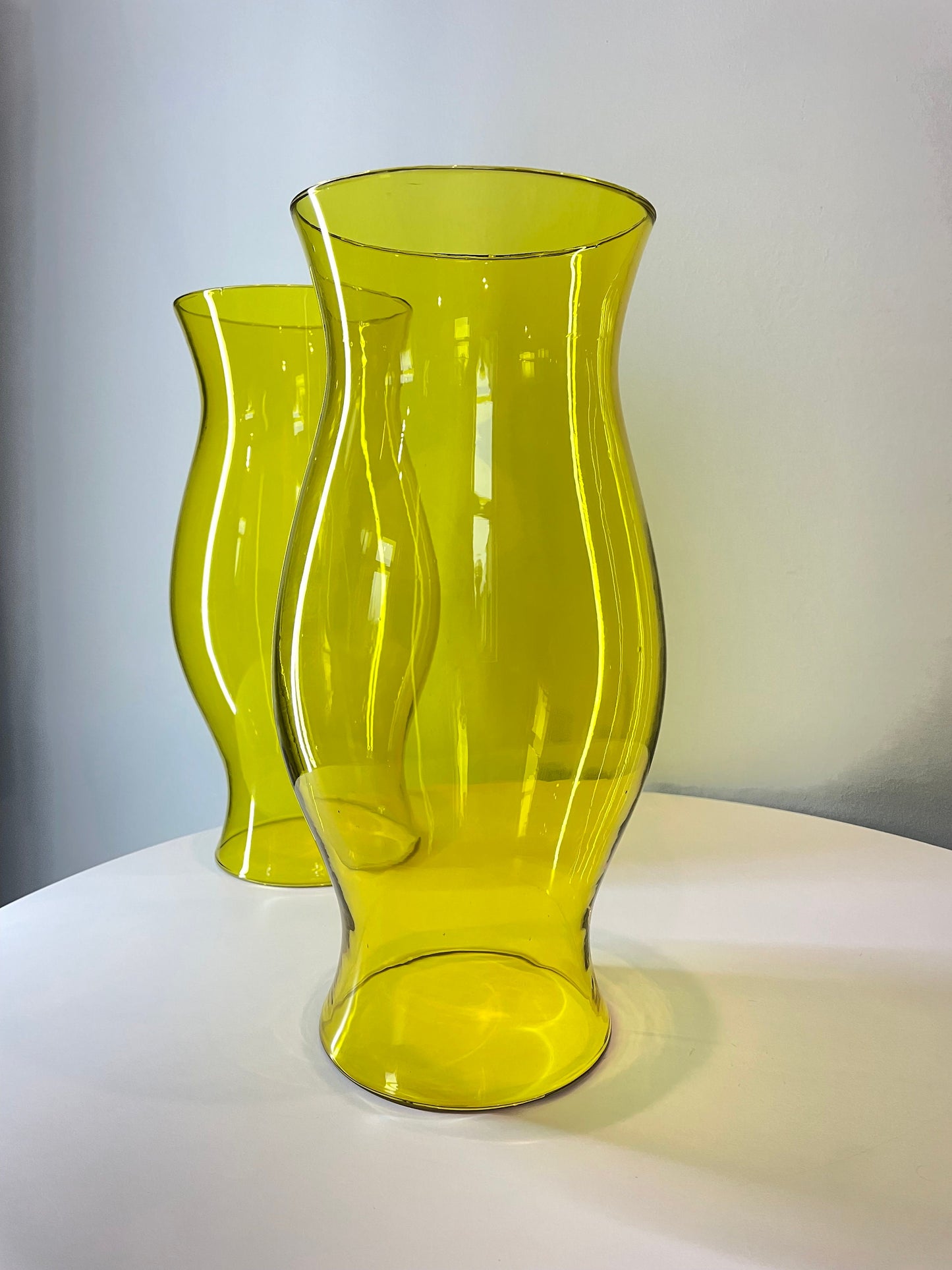 Large Vintage Blown Glass Hurricane - Lime Green Glass - Vintage Tabletop Hurricane