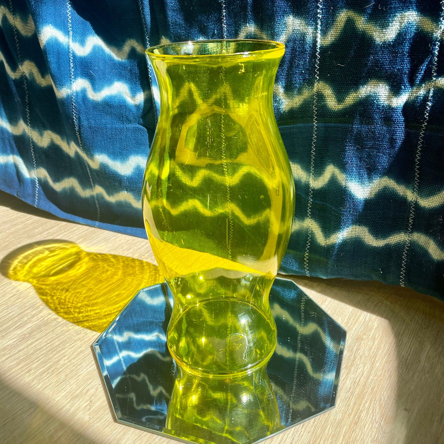 Large Vintage Blown Glass Hurricane - Lime Green Glass - Vintage Tabletop Hurricane