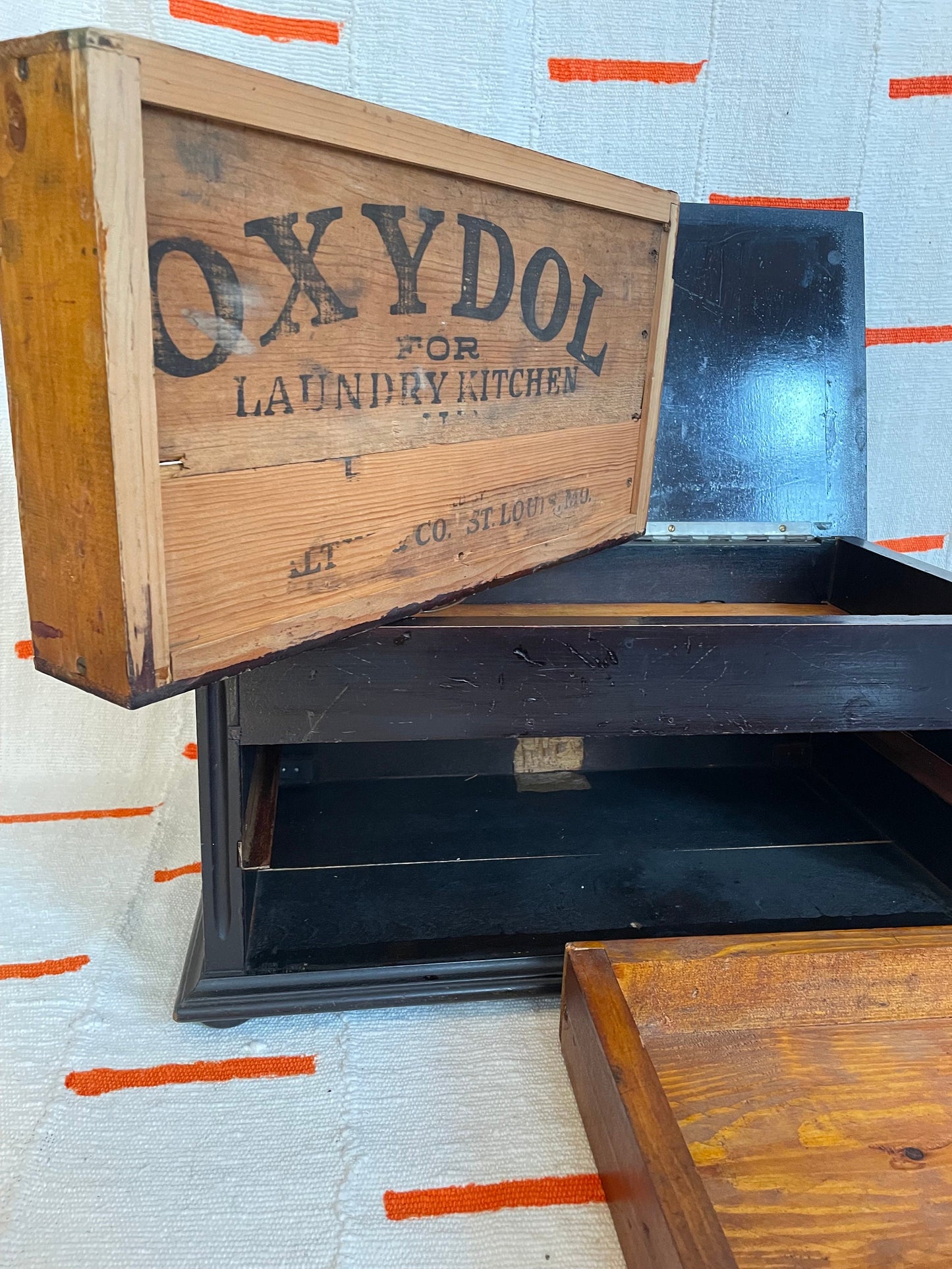 Antique Tabletop Storage Chest - Jewelry Chest - Desktop Storage - with 2 drawers and lift top
