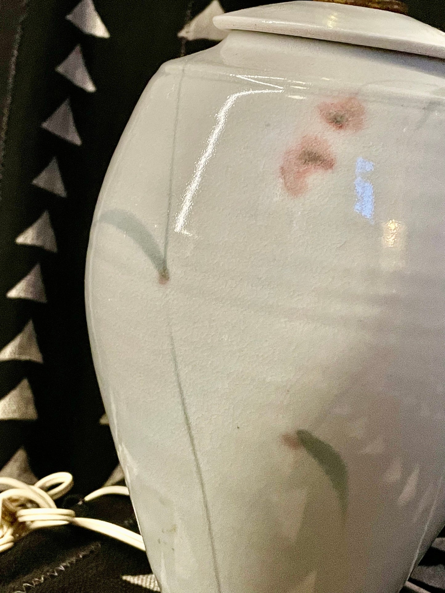 80's Cherry Blossom Lamps - Ceramic - Vintage Ginger Jar Lamp Hand Painted - Artisan Made