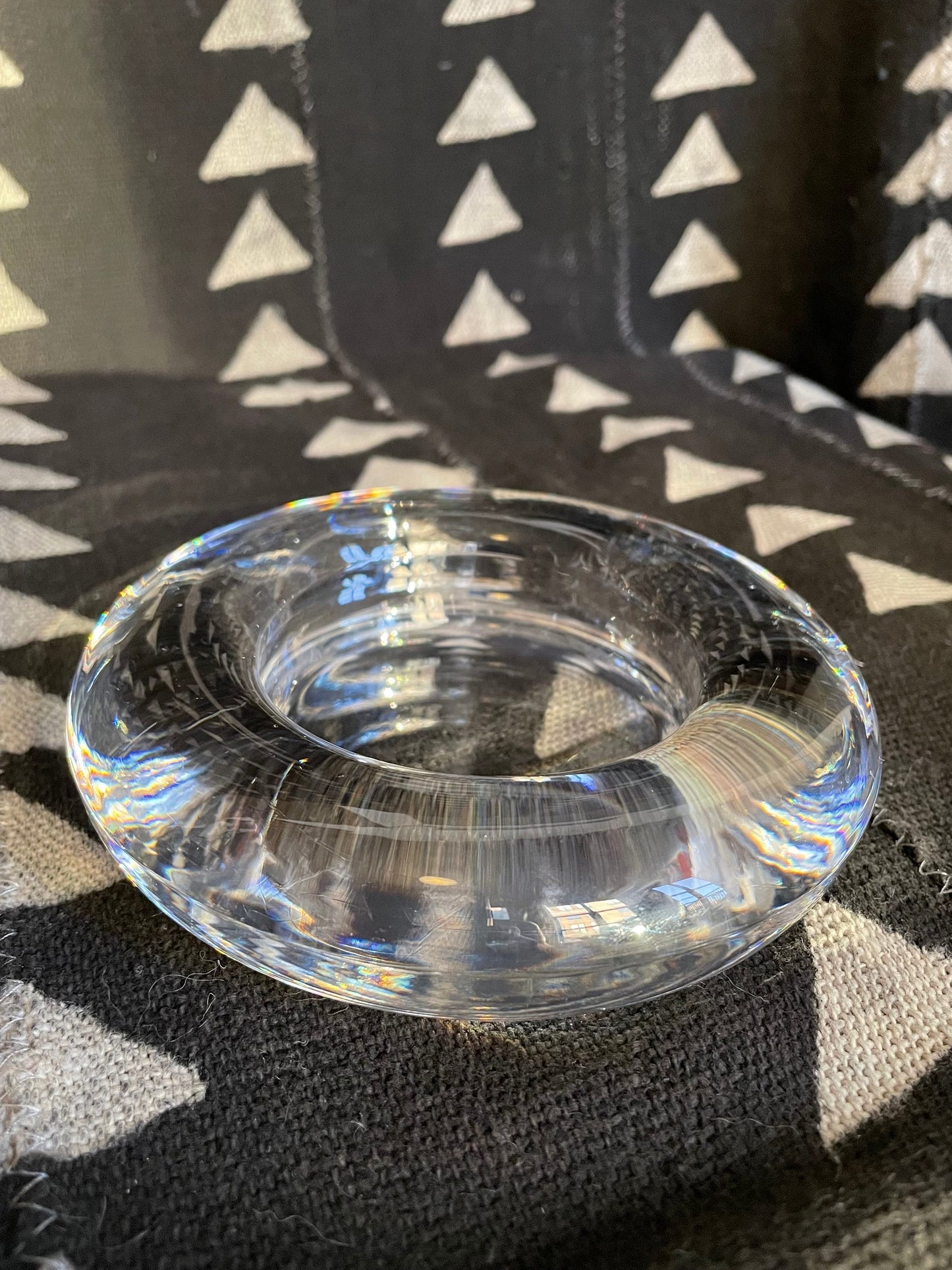 Vintage Solid Glass, Crystal Low Profile Dish, Candle Holder
