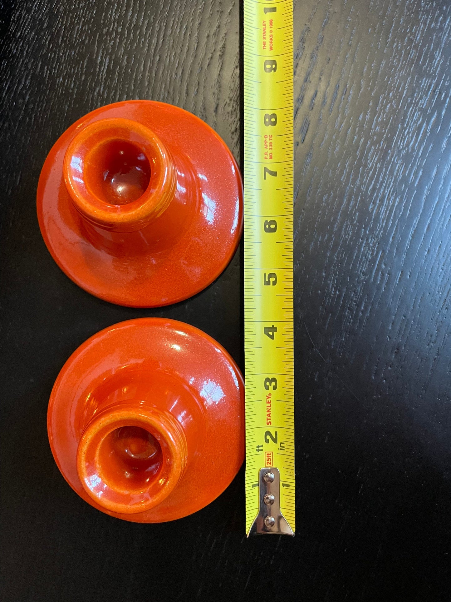 Ceramic Candle Holders - Vintage Bright Orange with Sparkling Glossy Glaze - Handmade Ceramic Candle Holders - Space Age Design - 1970s Home