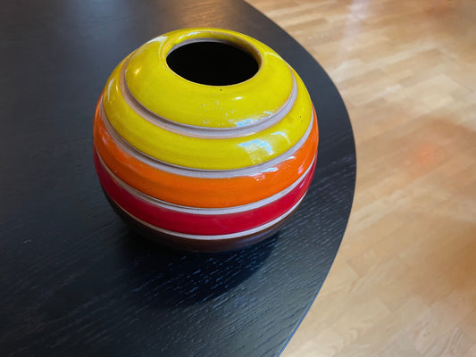 Bitossi Ceramiche Spherical Vase - 1968 - Ceramic Banded Gradient Vase - Italian Ceramic - Mid-Century Ceramic Vase