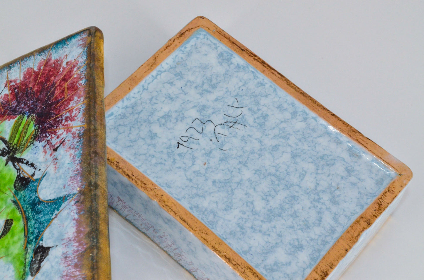 20's Handmade Ceramic Box - Gilded Floral Handmade Art Pottery - Made in Italy