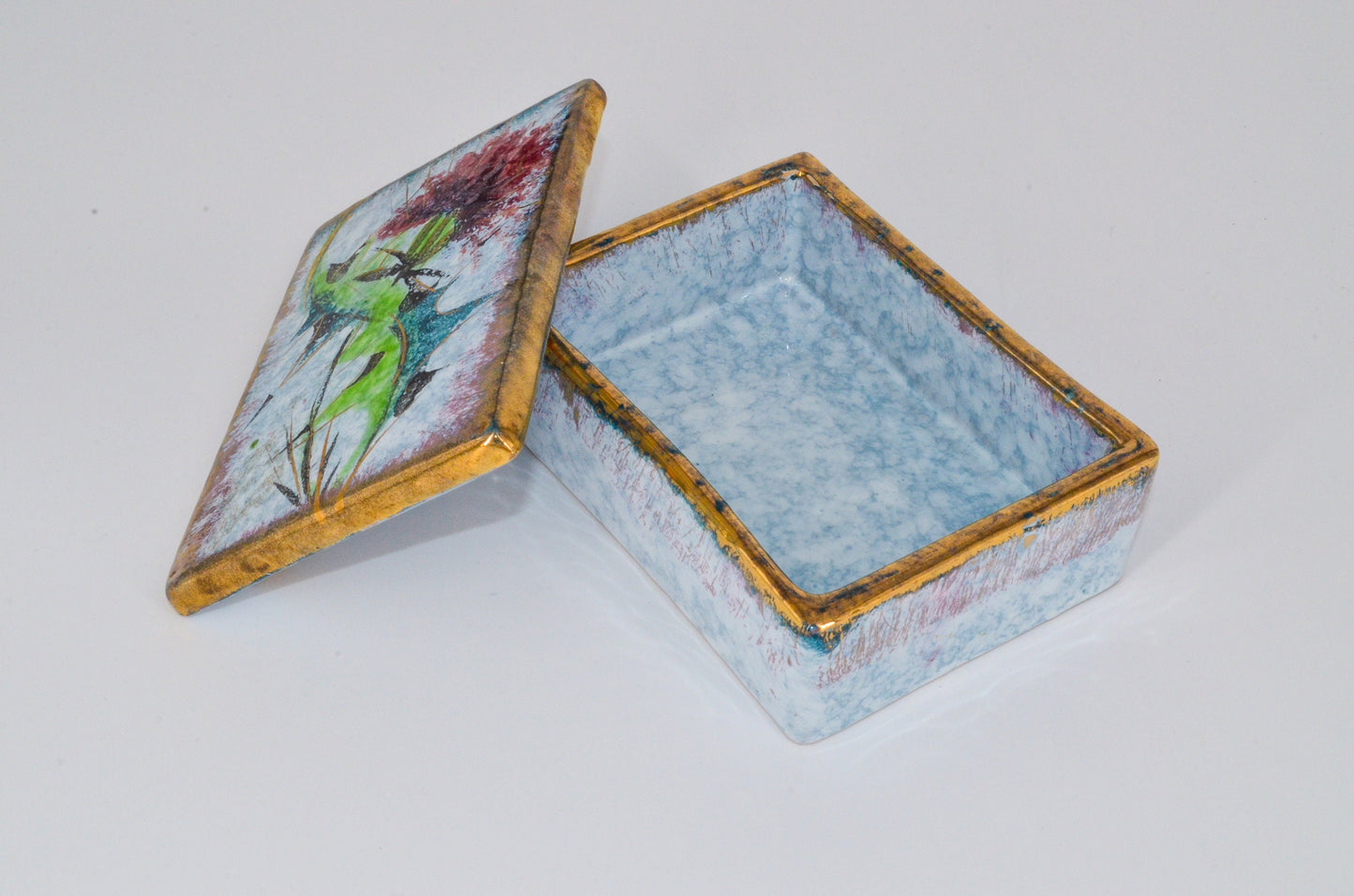 20's Handmade Ceramic Box - Gilded Floral Handmade Art Pottery - Made in Italy
