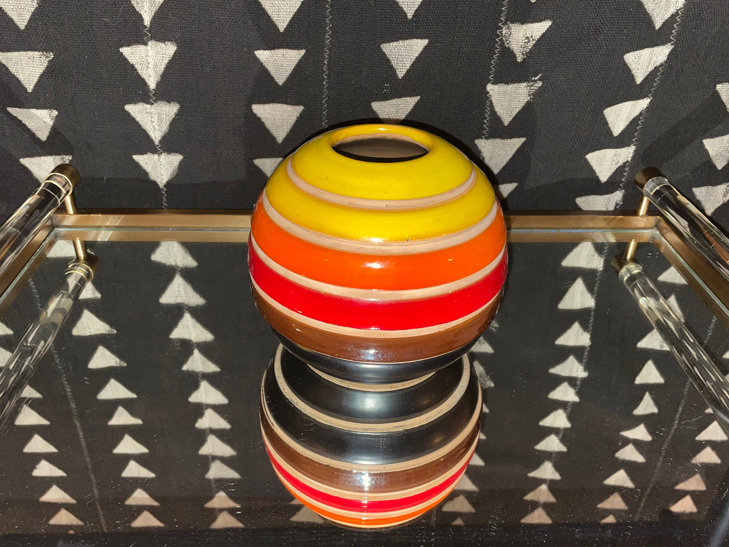 Bitossi Ceramiche Spherical Vase - 1968 - Ceramic Banded Gradient Vase - Italian Ceramic - Mid-Century Ceramic Vase