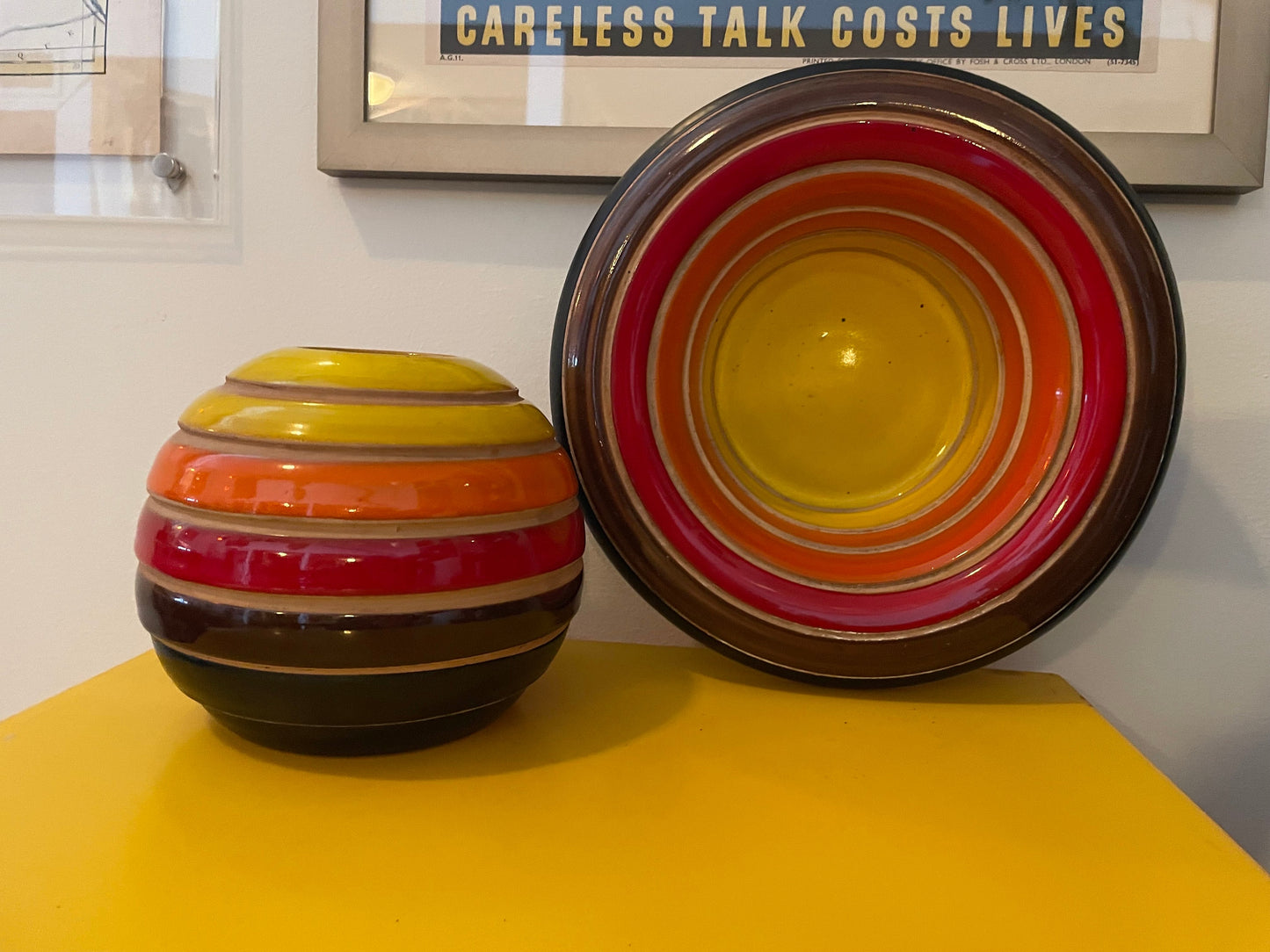 Bitossi Ceramiche Spherical Vase - 1968 - Ceramic Banded Gradient Vase - Italian Ceramic - Mid-Century Ceramic Vase