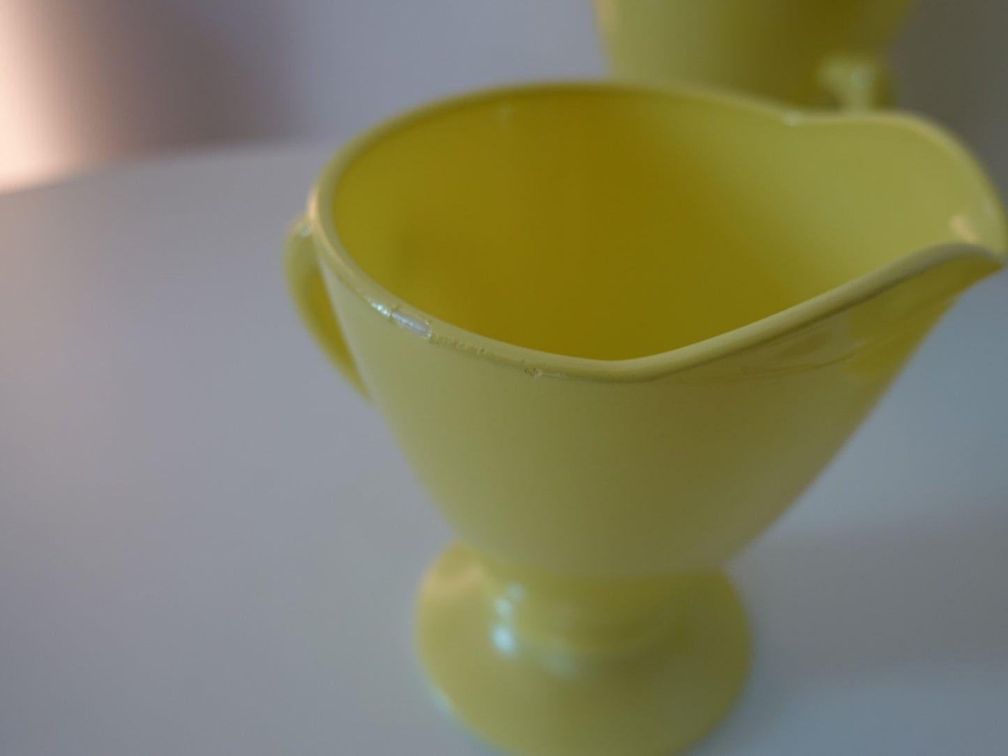 Sunny Yellow Vintage 1950's Creamer, Sugar, Mug & Saucer Set - Hazel Atlas Glass "Ovide" - Vintage Kitchenware - Lemon Yellow Coffee Set