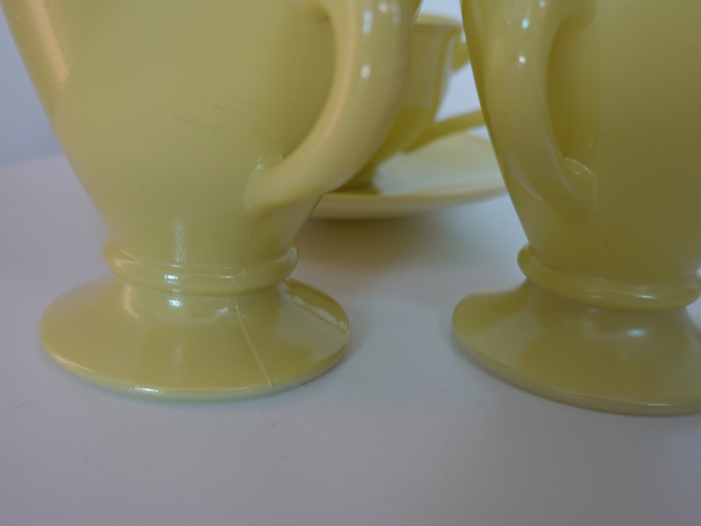 Sunny Yellow Vintage 1950's Creamer, Sugar, Mug & Saucer Set - Hazel Atlas Glass "Ovide" - Vintage Kitchenware - Lemon Yellow Coffee Set