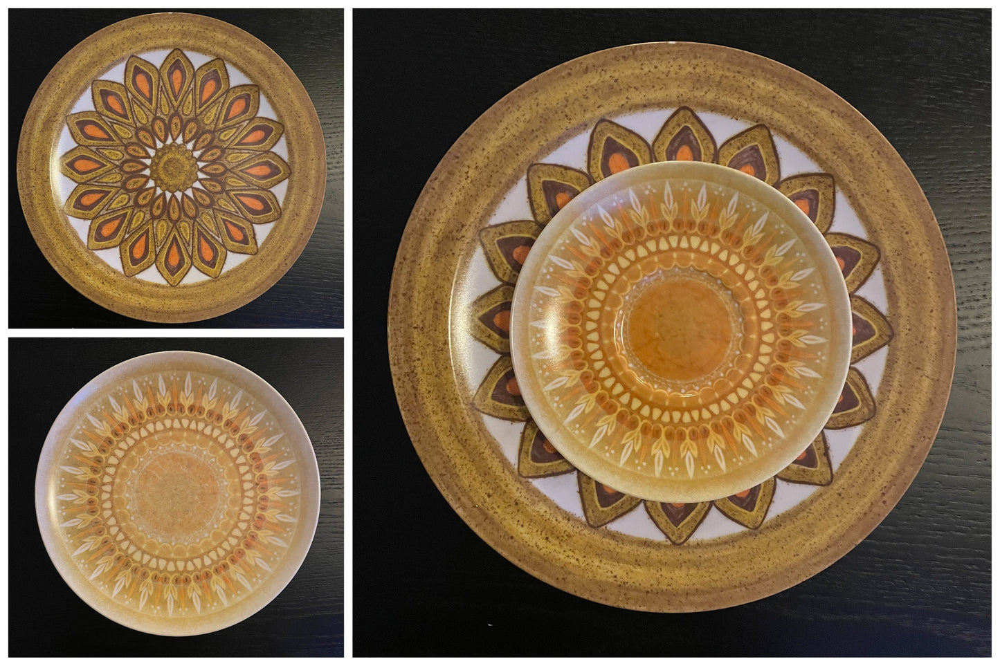 Vintage Mix & Match Plates - 1970's - Mid-Century Modern Kitchenware - Floral, Sunburst, Starburst Pattern - Allied Chemical Melamine Melmac
