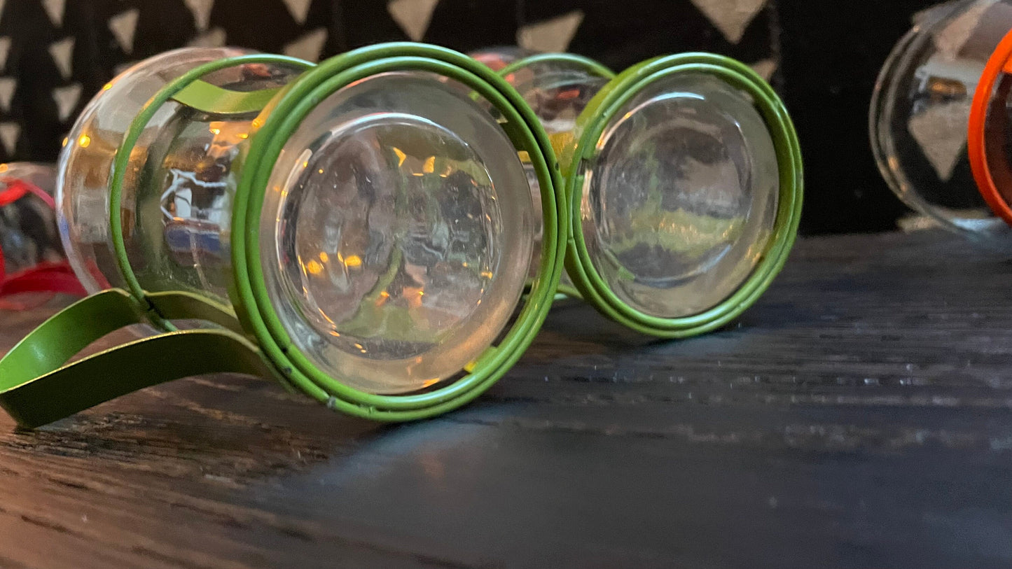 70's Bright Metal Cage Glass Cups - Vintage Soda Fountain Glasses - Rainbow Glassware - Libbey Glass