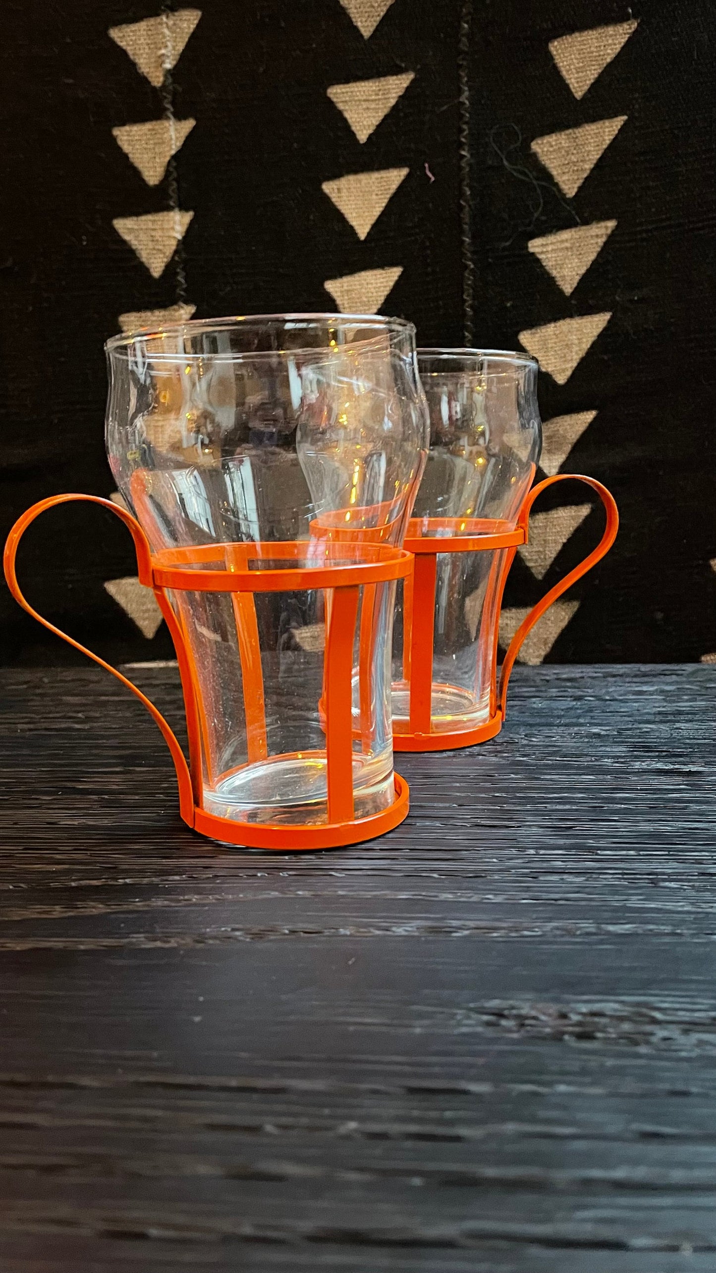 70's Bright Metal Cage Glass Cups - Vintage Soda Fountain Glasses - Rainbow Glassware - Libbey Glass