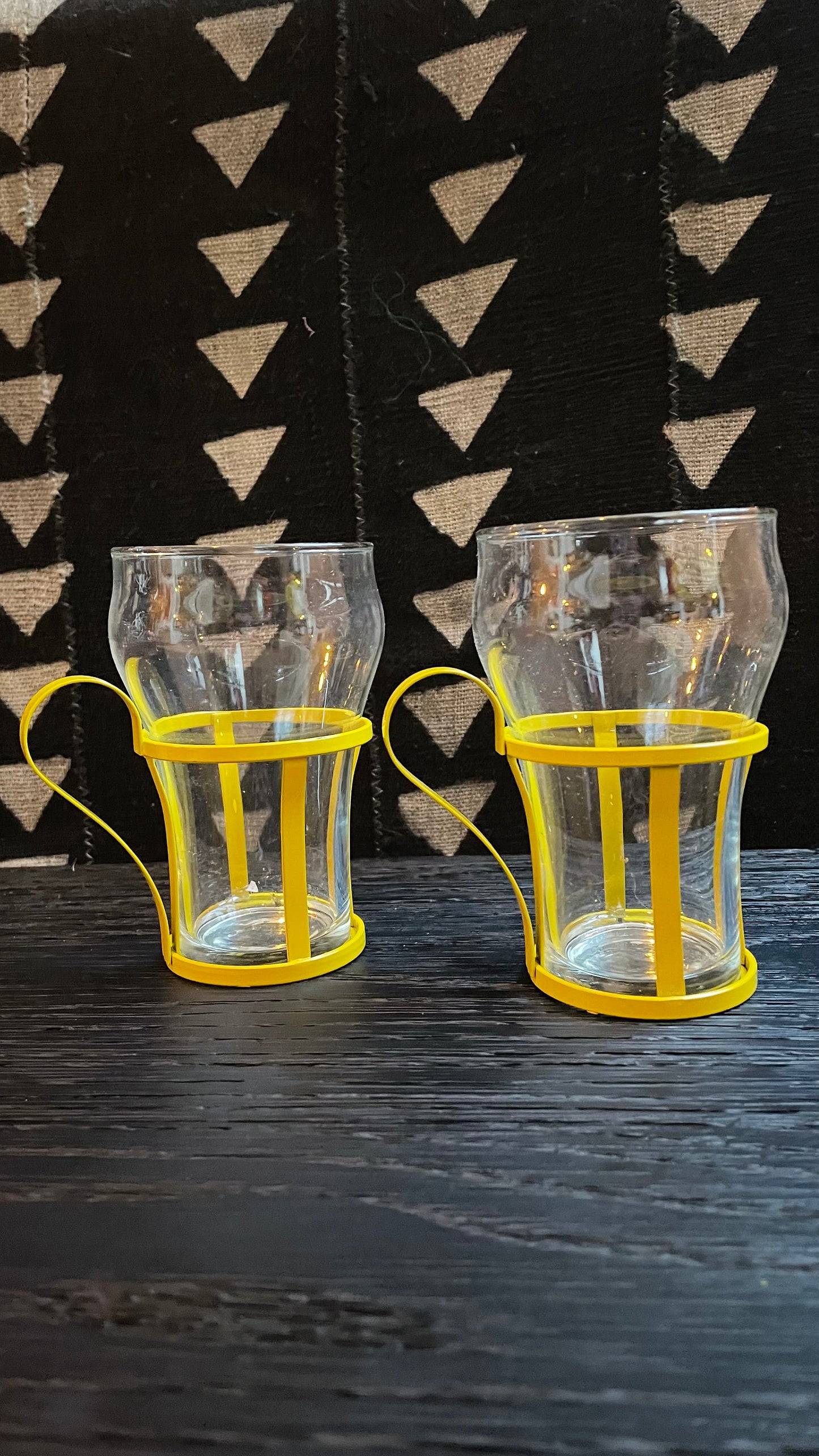 70's Bright Metal Cage Glass Cups - Vintage Soda Fountain Glasses - Rainbow Glassware - Libbey Glass