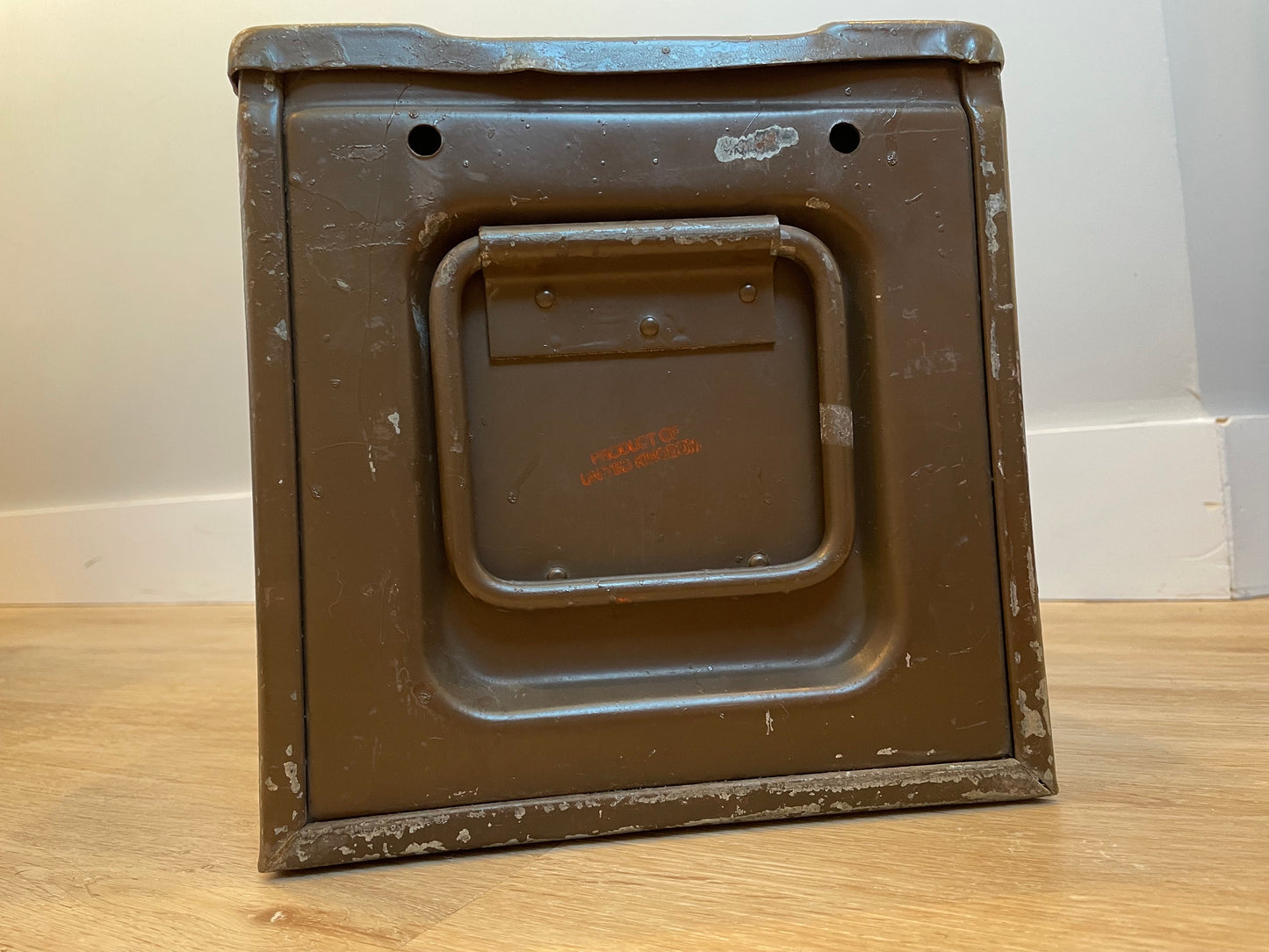 Vintage Foot Locker - United Kingdom Military Surplus WWII - Vintage Metal Industrial Storage Box - Cannon Ammo Box - Small Foot Locker