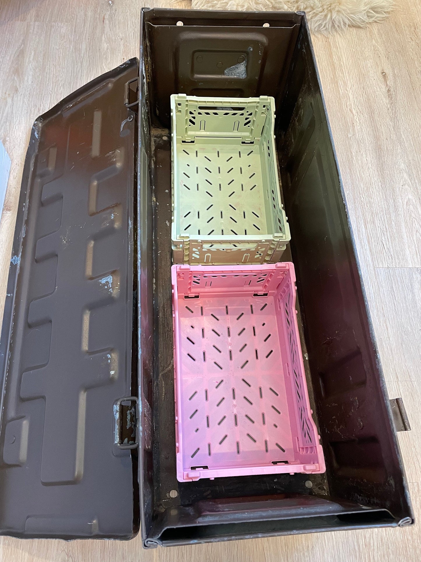 Vintage Foot Locker - United Kingdom Military Surplus WWII - Vintage Metal Industrial Storage Box - Cannon Ammo Box - Small Foot Locker