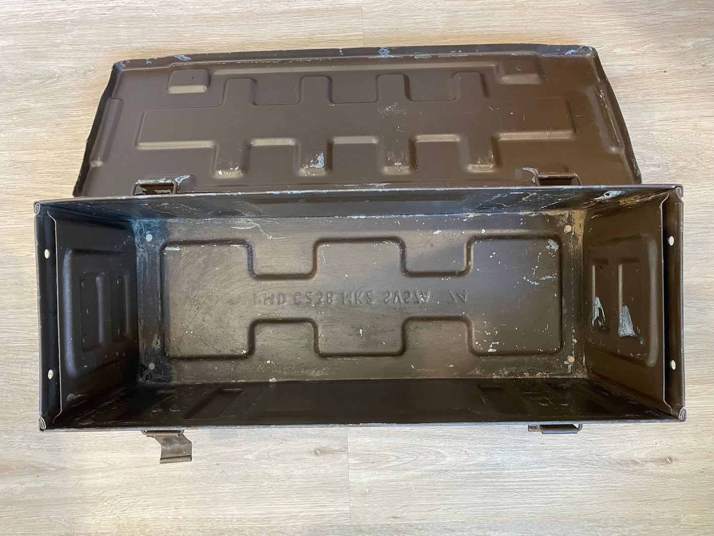 Vintage Foot Locker - United Kingdom Military Surplus WWII - Vintage Metal Industrial Storage Box - Cannon Ammo Box - Small Foot Locker