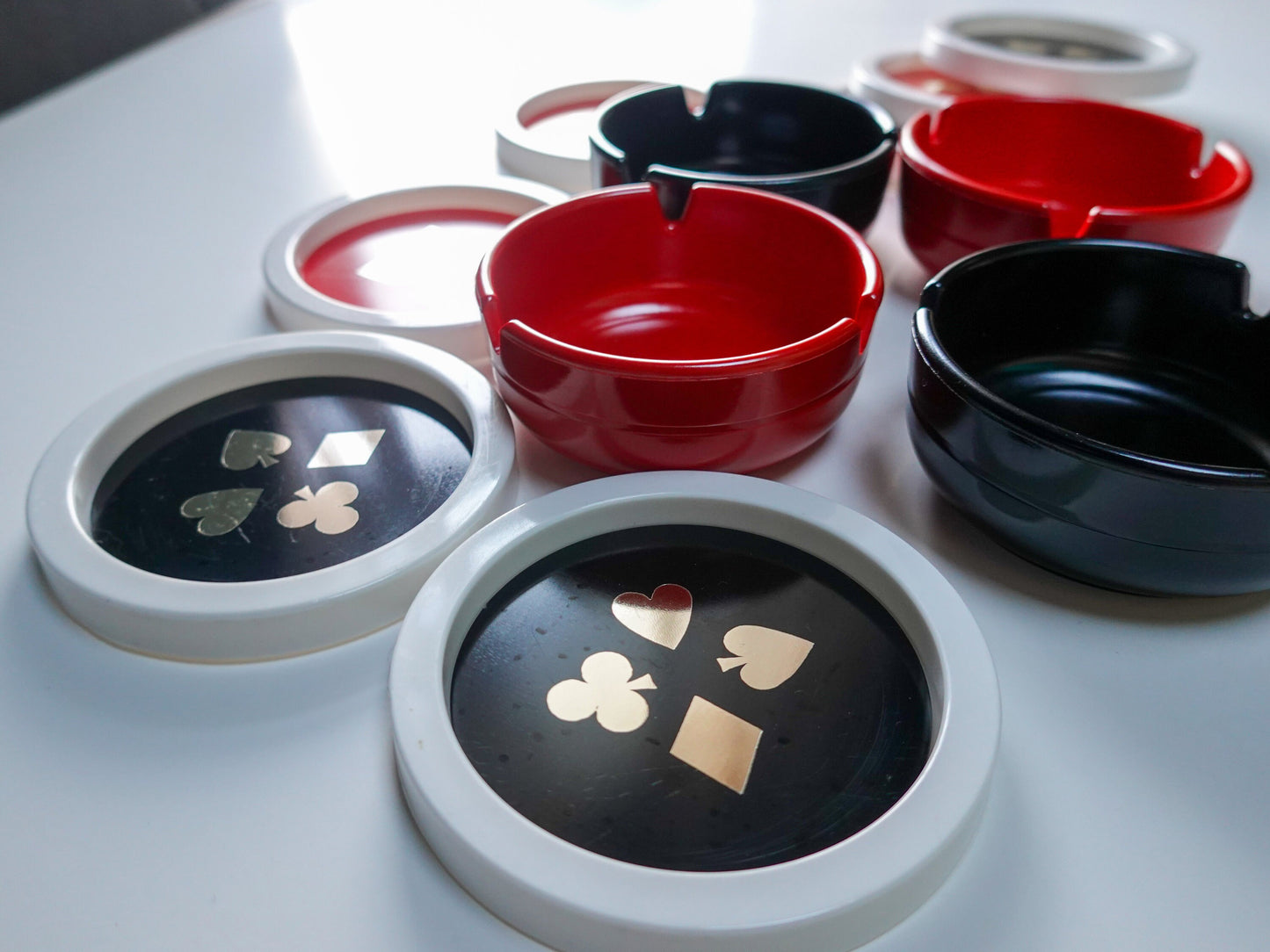 Vintage Poker Night Coaster and Ashtray Set - With Original Box - 1960's Party Set - Queen of Hearts